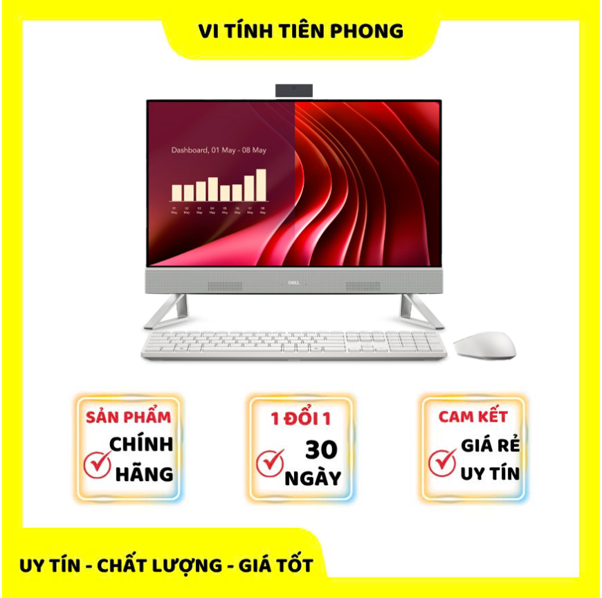 Máy tính bàn All in One Dell EC24250 DR93T51 ( i5-1334U(10*3.4) | 16GB | 1TSSD | 23.8FHD | Camera | SP | BT/KB/M | W11SL+OFFICE2024 | ĐEN | 1yr)
